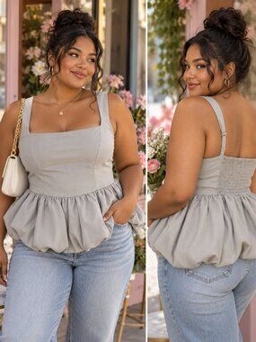 On Twelfth Silver Gray Bubble Peplum Corset Tank Top L
